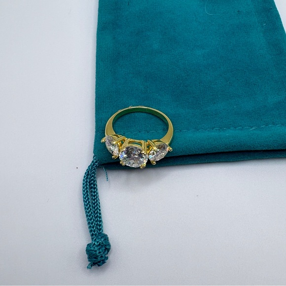 4CT Moissanite 3-Stone Ring | 2CT Center | 14K Gold Plated | Sz 6 | Certificate - Picture 4 of 8